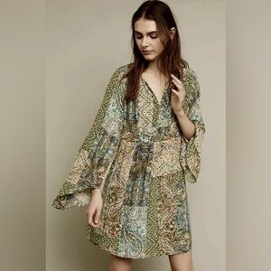 Anthropologie Floreat Amelie Paisley Silk Bell Sleeve Babydoll Swing Dress Sz 10